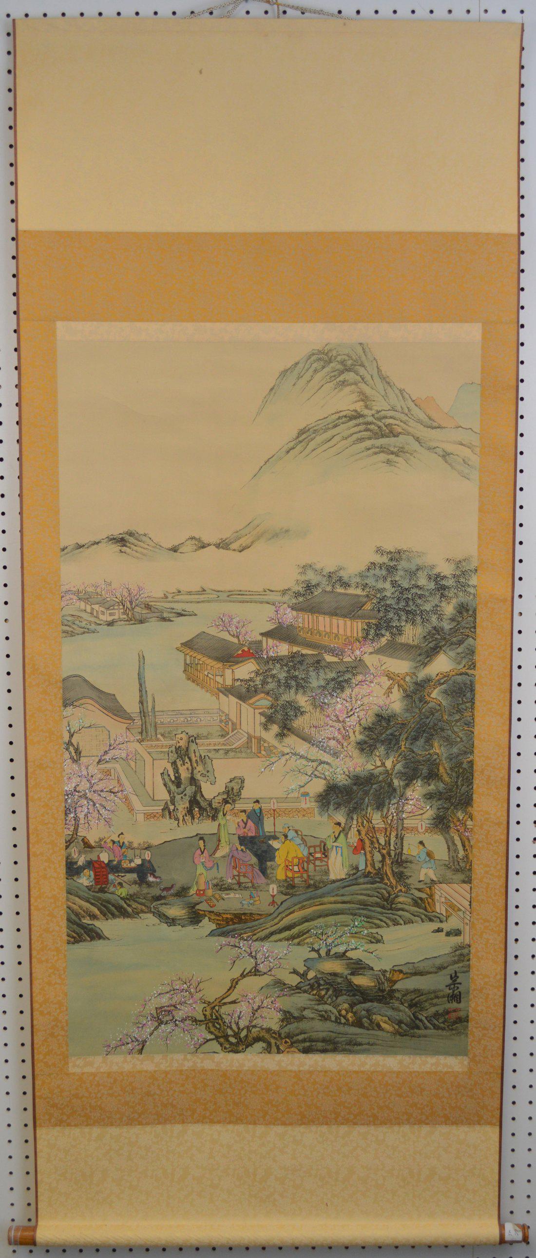 CHINESE SCROLL Village Scene, 40 x 23 inches (1 of 11)