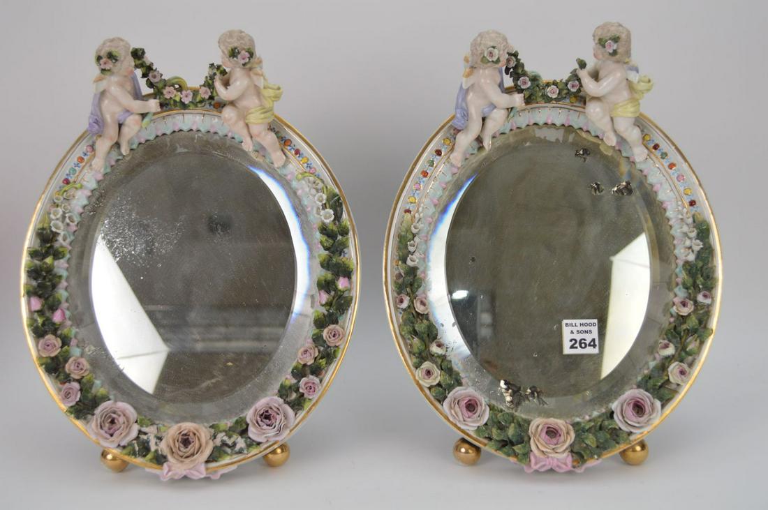Pair Porcelain oval figural standing vanity mirrors, (1 of 11)