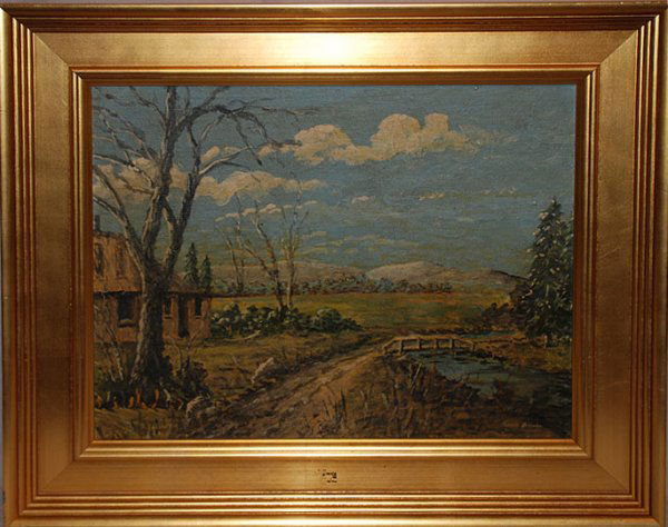 Aaron Bohrod, N.A., (1907-1992), Chicago, IL, oi: Aaron Bohrod, N.A., (1907-1992), Chicago, IL, oil on board, landscape, 16" x 20"