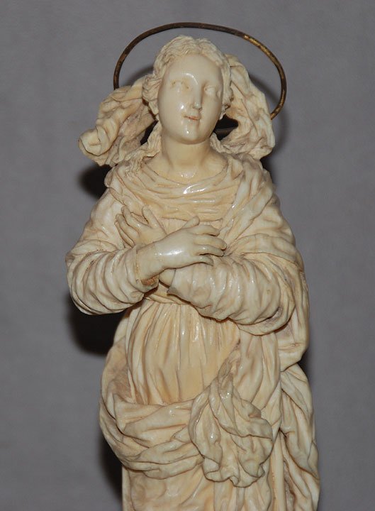 European ivory carved Madonna heavily carved - 2