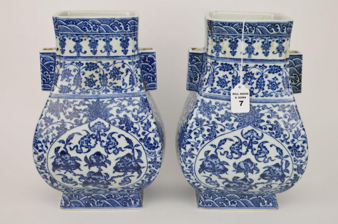 PAIR CHINESE QING DYNASTY BLUE & WHITE PORCELAIN VASES. (1 of 9)