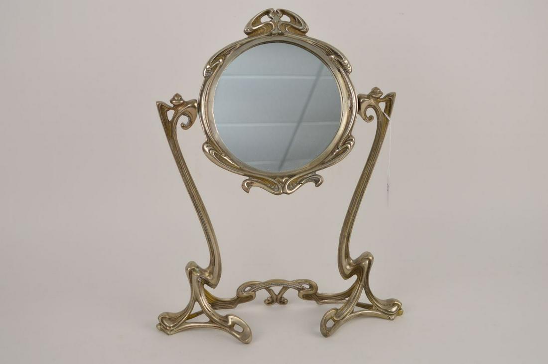 ANTIQUE SLIVERPLATED ART NOUVEAU MIRROR marked Erte (1 of 6)