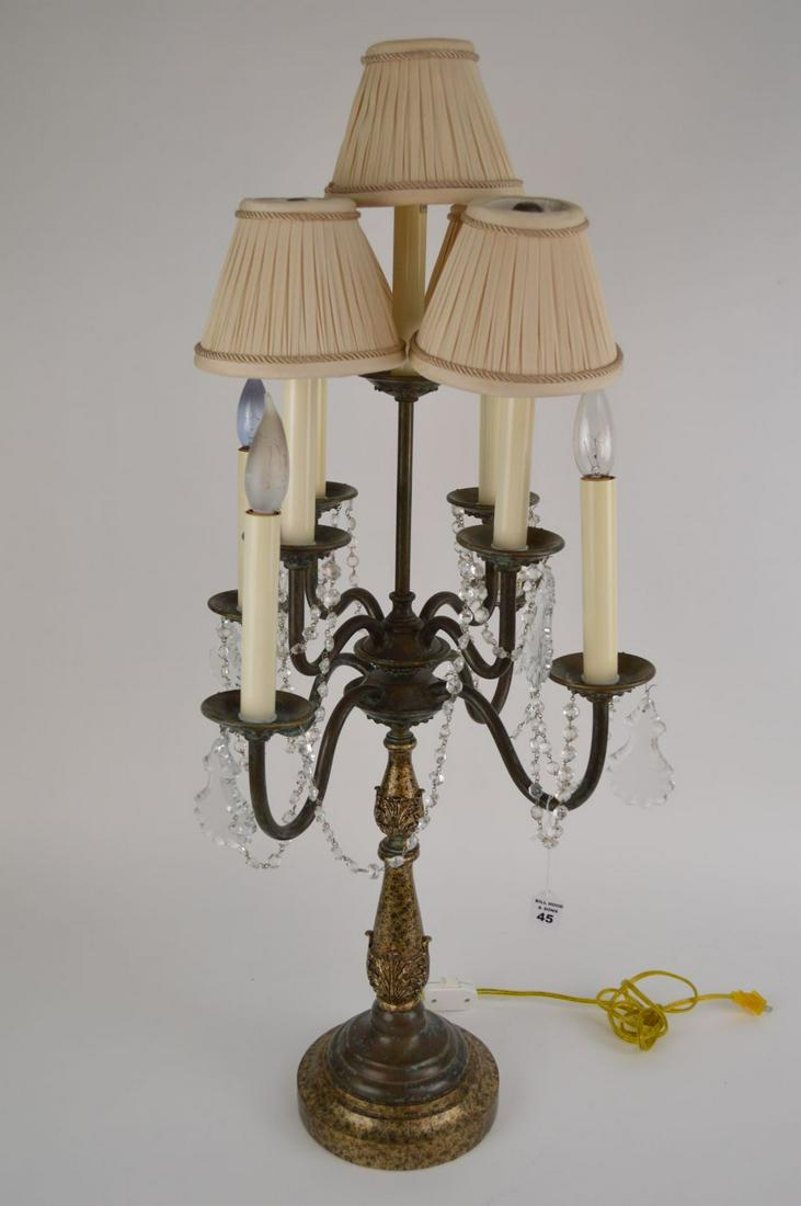 CARVED GILTWOOD AND CRYSTAL CANDELABRA FORM LAMP. (1 of 6)