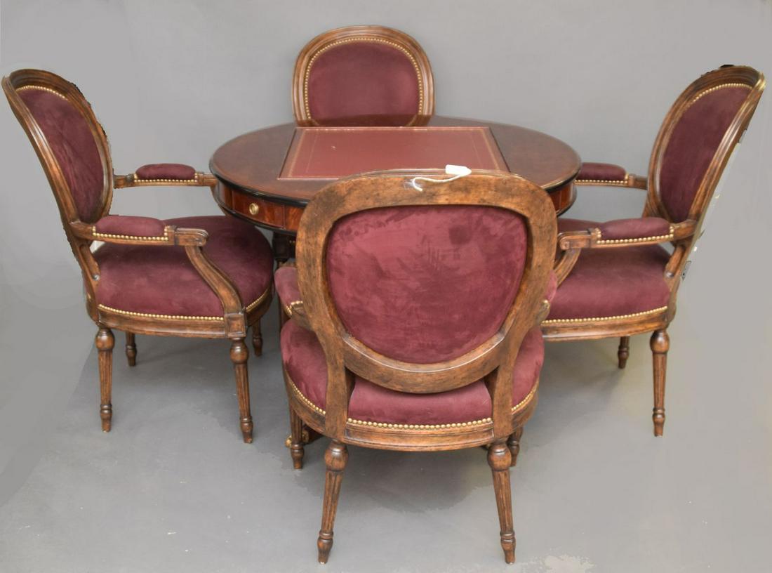 MAHOGANY GAMES TABLE & 4 MAHOGANY AND UPHOLSTERED ARM (1 of 10)