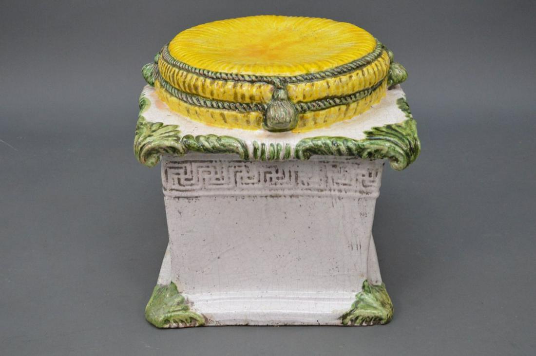 Antique Glazed Terra Cotta Garden Seat.  Condition: no (1 of 3)