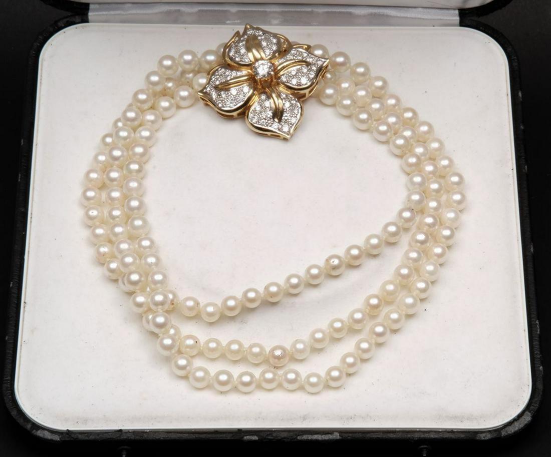 14k Yellow Gold Pearl Diamond Brooch Pendant Choker . 3 (1 of 4)