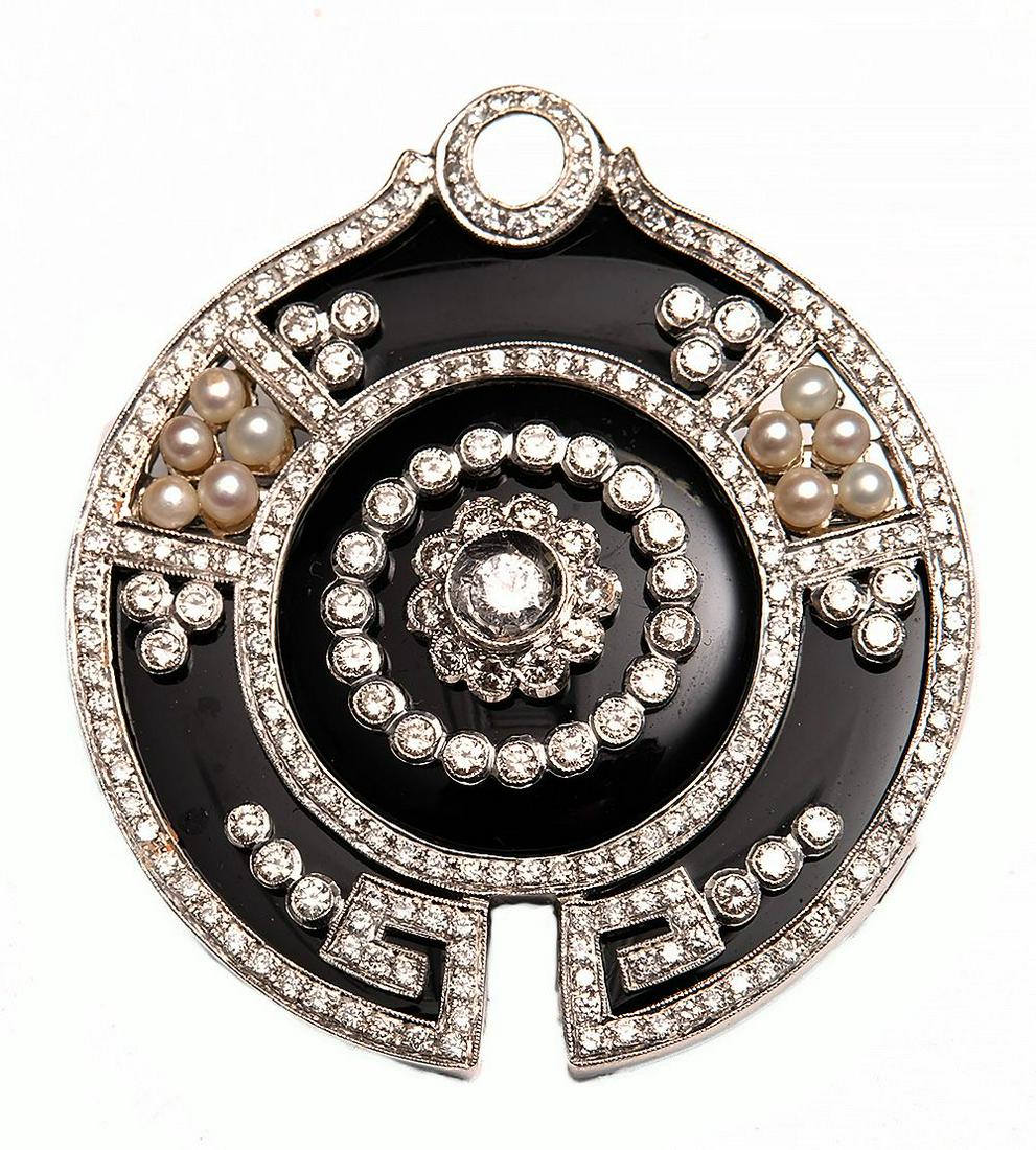 18K White Gold diamond seed Pearl Brooch.  Size 1.75" (1 of 3)