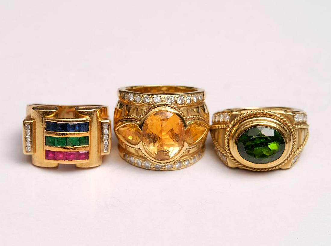 3- 18k Yellow Gold Rings Multi stone with diamond (1 of 10)