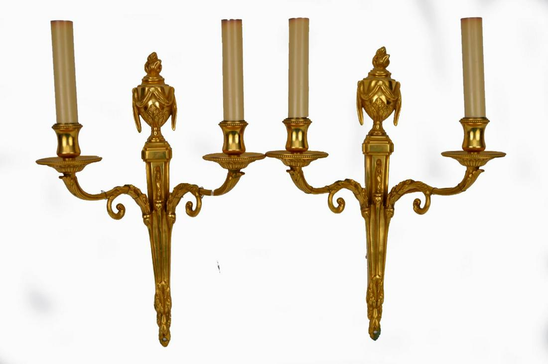 PAIR DORE BRONZE 2 LIGHT SCONCES.  Condition: good. Ht (1 of 8)