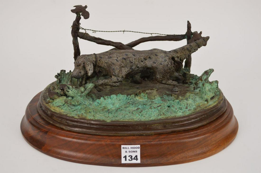 A.B. OBARA BRONZE HUNT DOG SCULPTURE MOUNTED ON A WOOD (1 of 7)