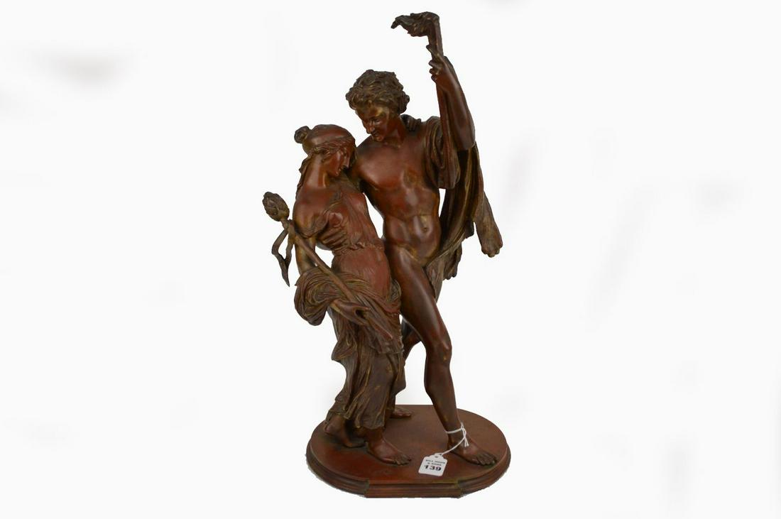 19TH C. GRECIAN BRONZE SCULPTURE OF MAN & WOMAN, 22"H X (1 of 19)