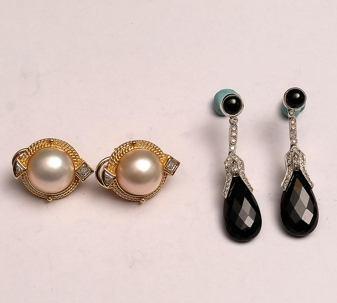 2 Pairs of 18k Gold Earring with Diamond Accent. 1 (1 of 3)