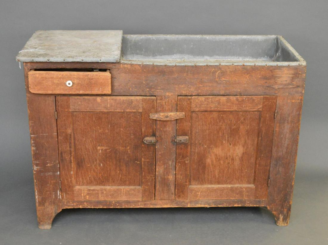 American 19th c. dry sink with zinc lining, 33"h x 48"w (1 of 5)