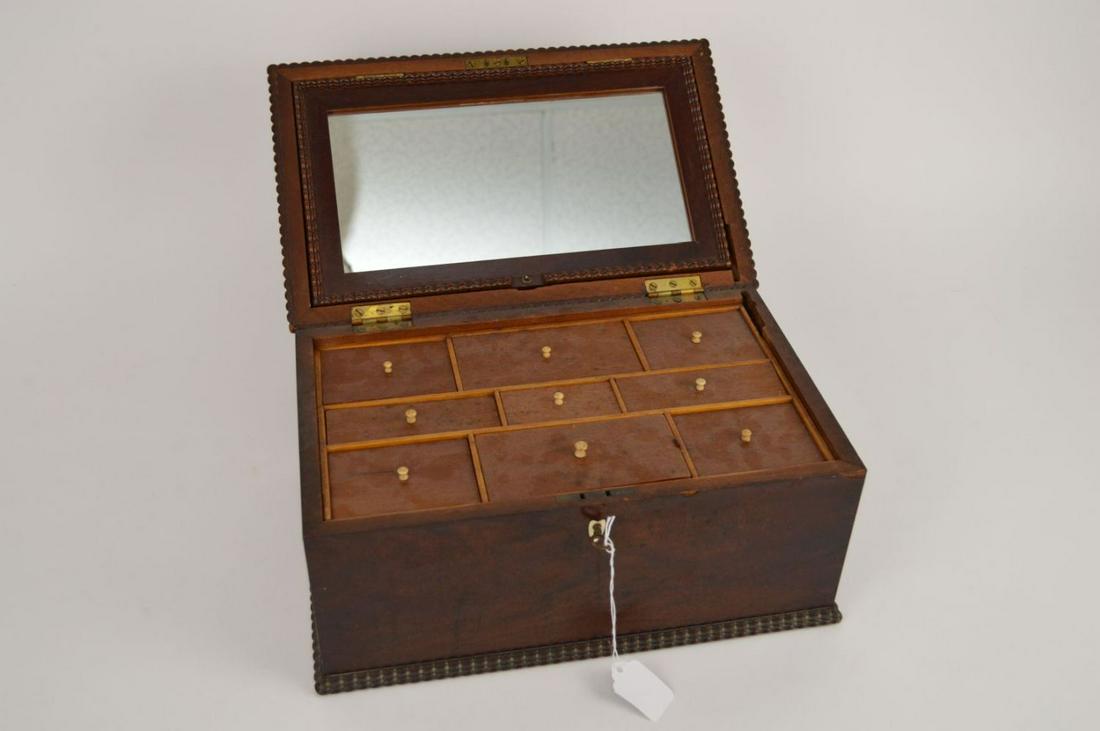 19th c. Mahogany Sewing Box with 9 carved miniature (1 of 12)