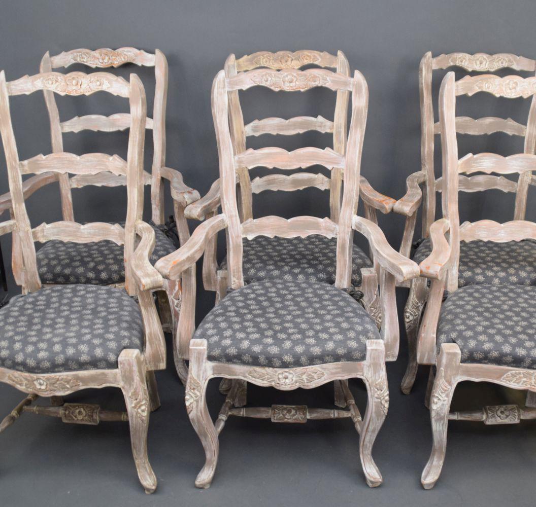 6 Whitewashed wood arm chairs with custom seat cushions (1 of 4)