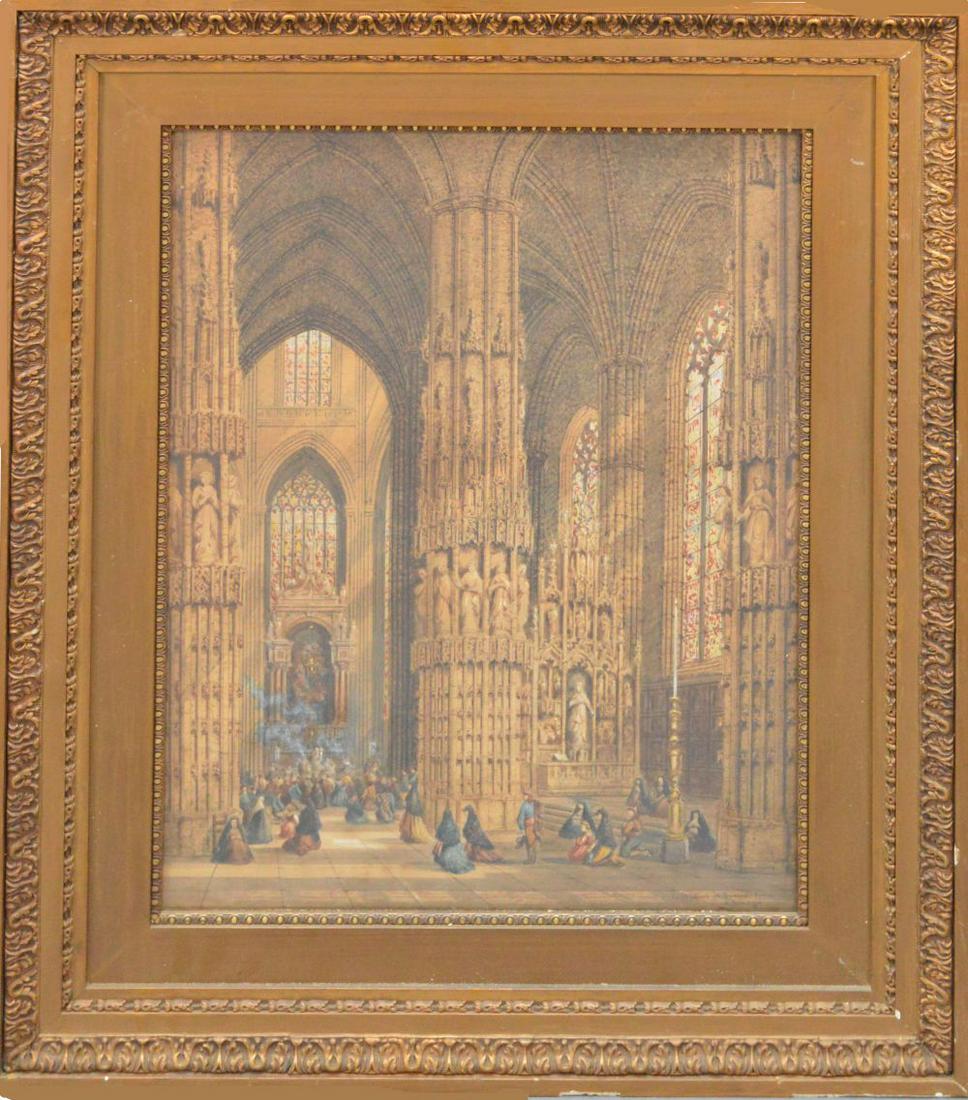 Henry Thomas Schaffer (British 1854-1915) A Cathedral: Henry Thomas Schaffer (British 1854-1915) A Cathedral Interior, Watercolor, Signed, 24 x 17-1/2 inches