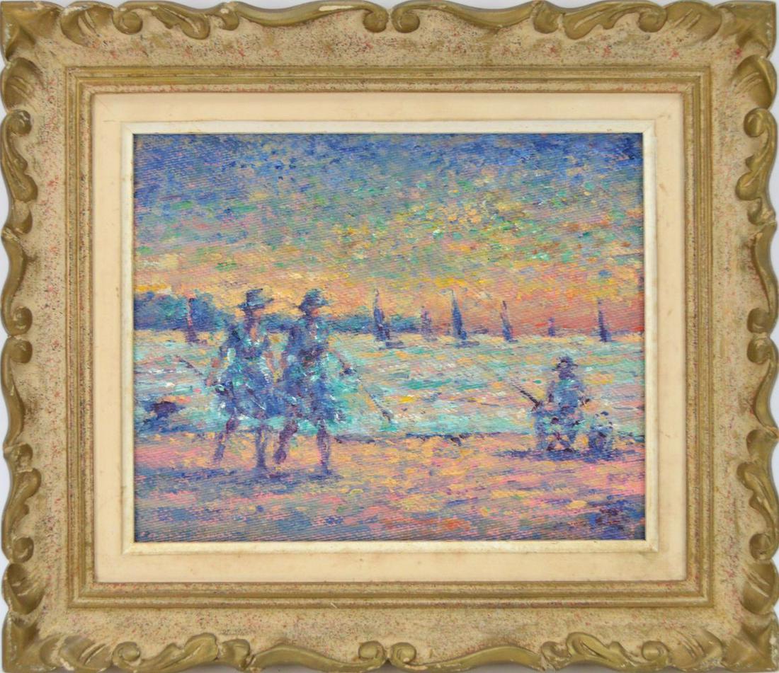 Philip Corley oil on board, Pointalist Beach Scene (1 of 9)