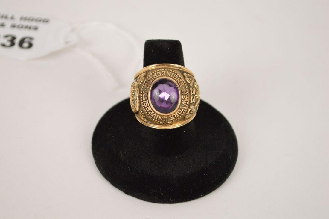 14kt gold Class Ring with Cabochon Amethyst, 1964, NYU (1 of 3)