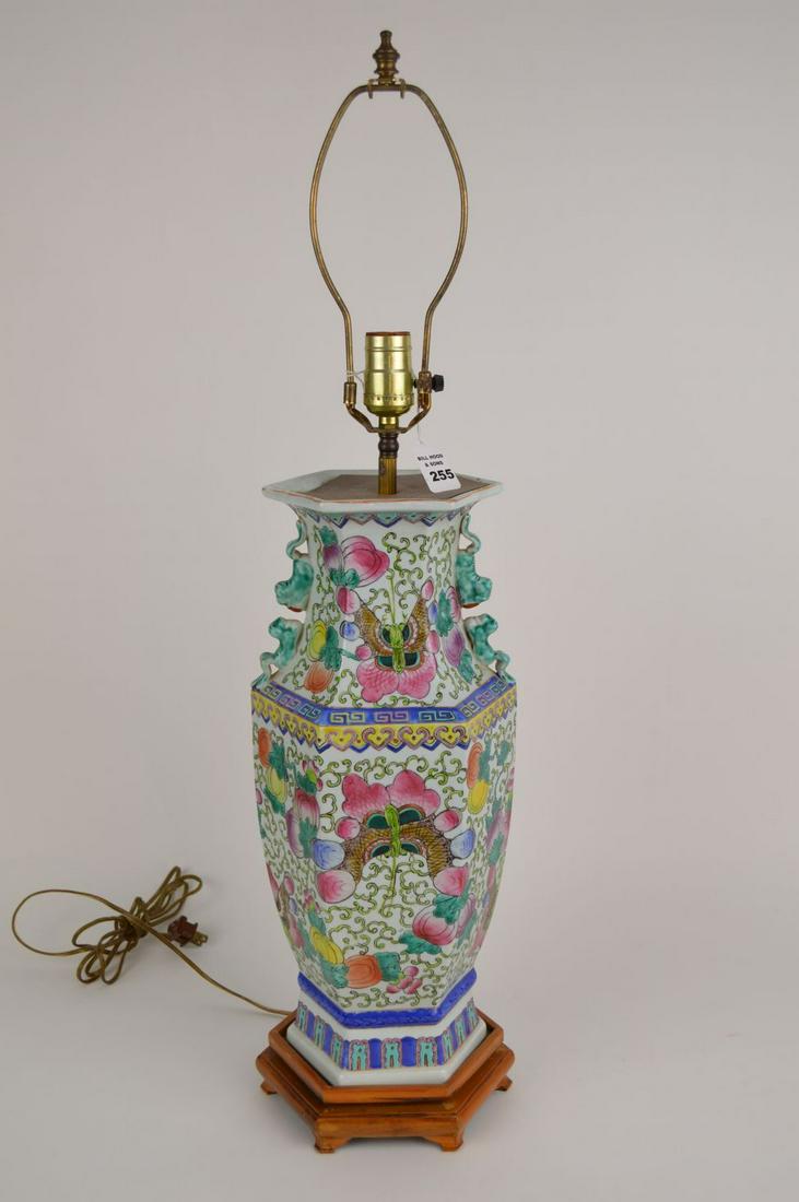 CHINESE FAMILLE ROSE 6 SIDED LAMP, 19"H (1 of 10)