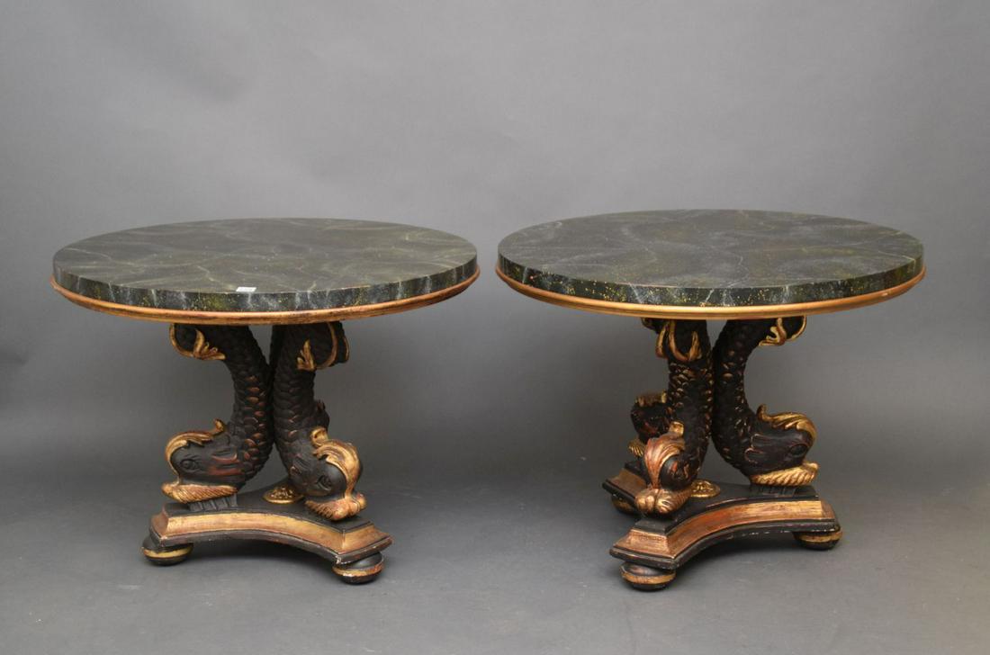 PAIR KARGES CARVED & GILDED DOLPHIN SUPPORT LAMP (1 of 3)