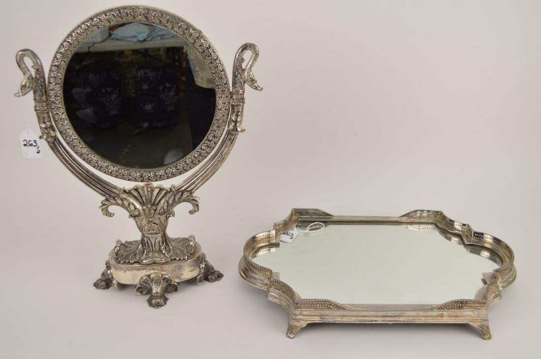 2 SILVER PLATED PORCELAIN ARTICLES.  SILVER PLATED TRAY (1 of 6)