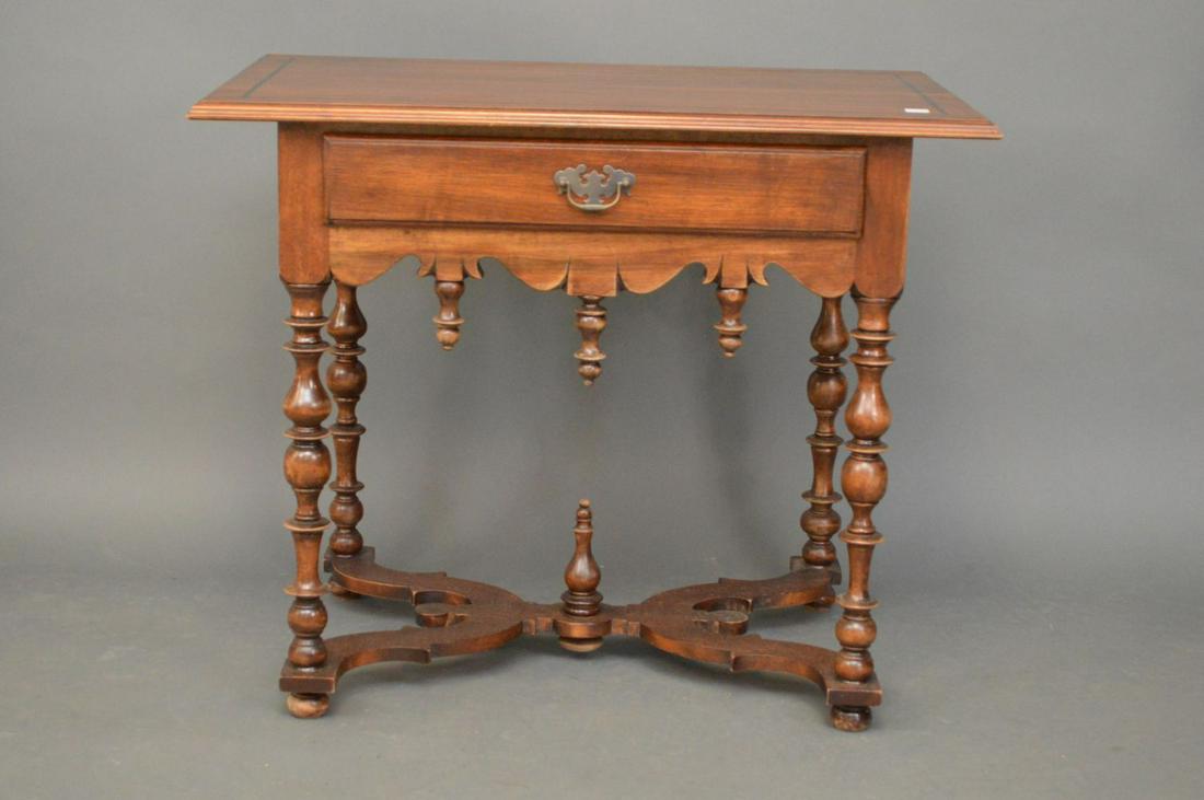 PAIR MAHOGANY INLAID TABLES with x stretcher bases. (1 of 8)