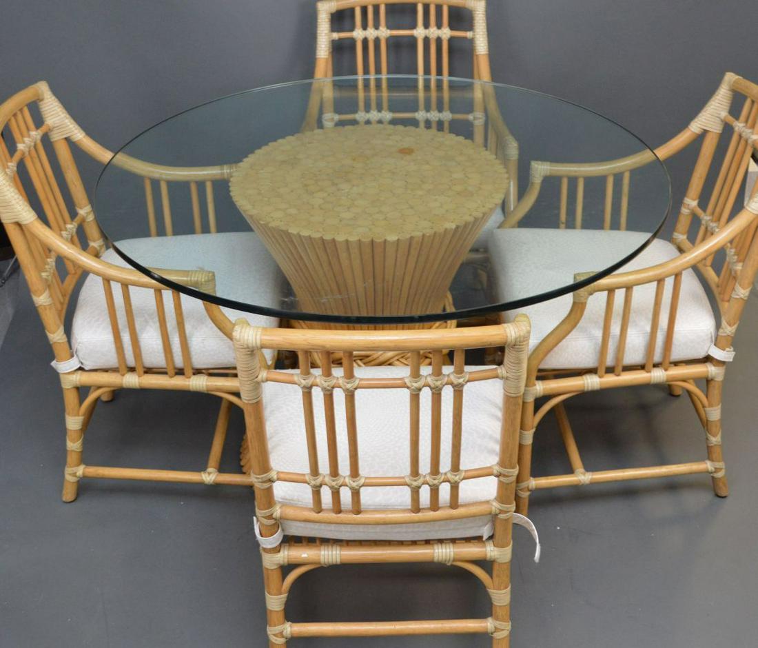 McGuire Dining set, 4 light wood Rattan chairs and base (1 of 13)
