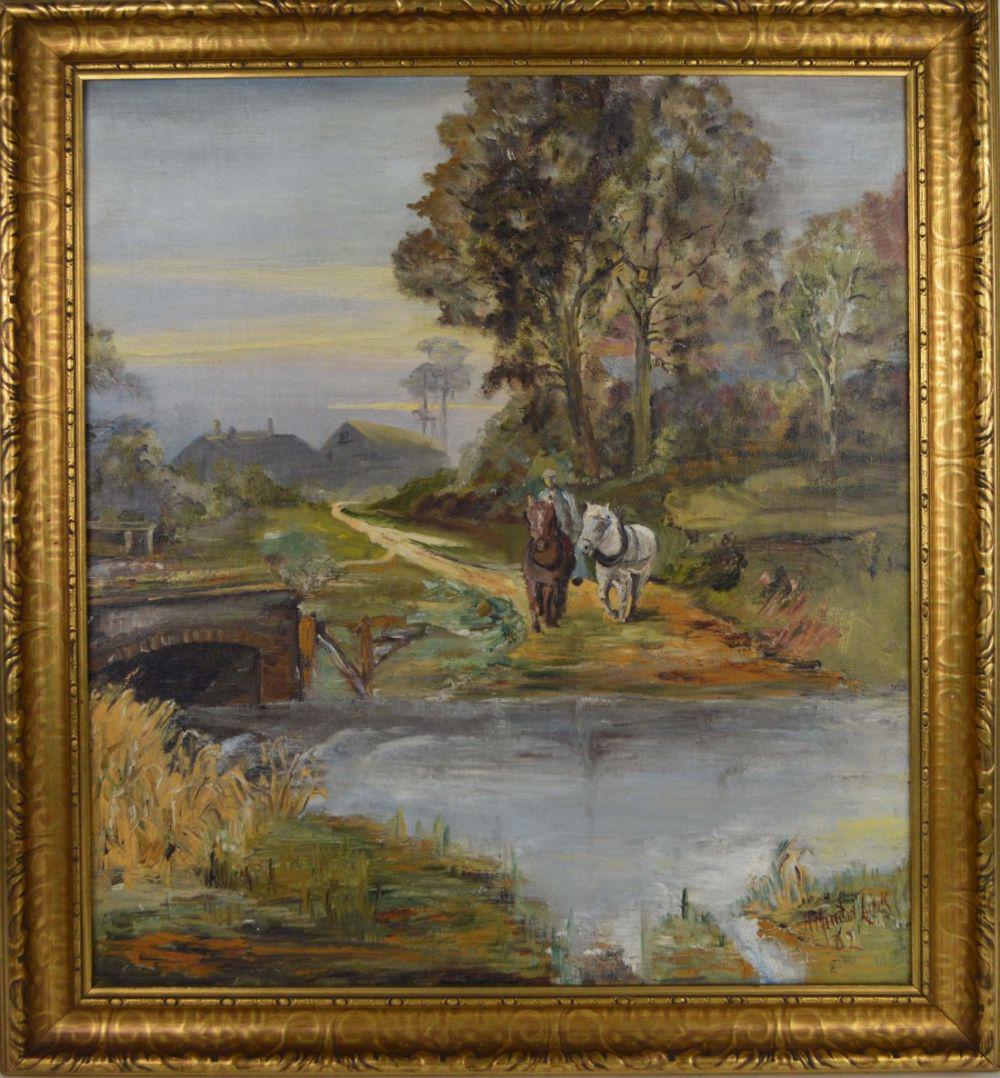 Antique European oil on canvas, Landscape with Figures (1 of 5)