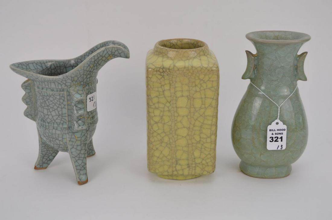 THREE CRACKLE GLAZE CHINESE CERAMIC VASES - Includes: a (1 of 8)