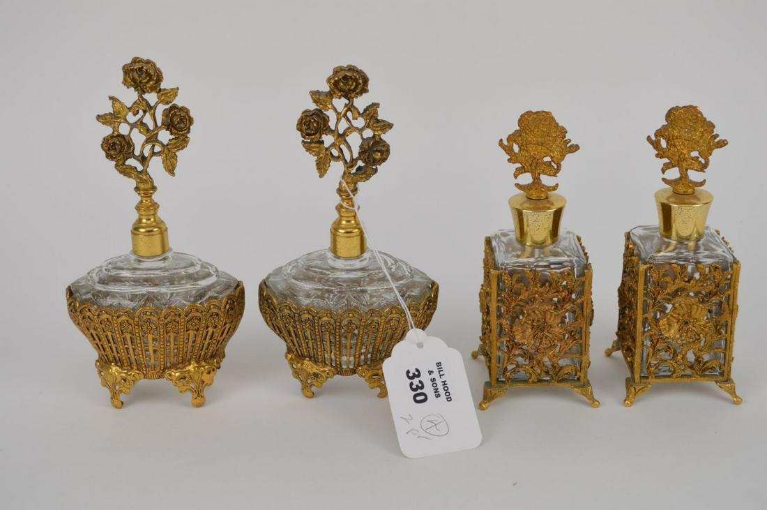 2 Pair Continental Scent bottles, brass filigree (1 of 11)