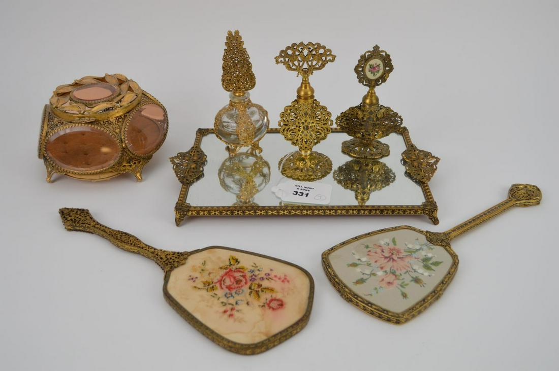 7 Continental Filigree Vanity Pieces, tray, 1 covered (1 of 9)