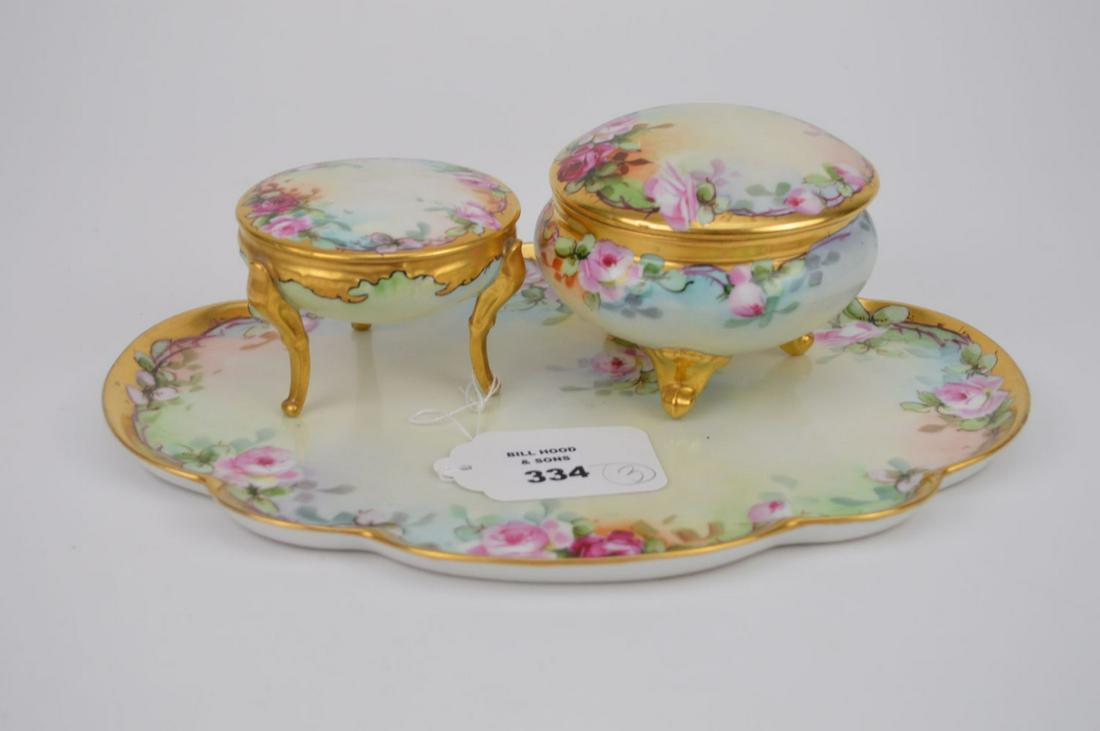 3 Matching pcs. porcelain vanity pieces, 2 powder jars (1 of 9)