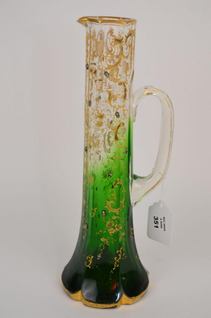 Victorian Glass Tall Pitcher, dark green at base (1 of 8)