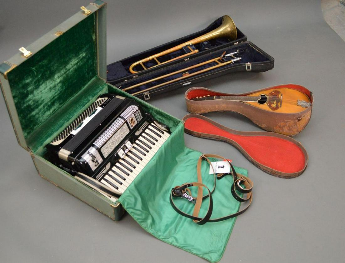 3 Musical Instruments, Trombone in case  (missing (1 of 19)