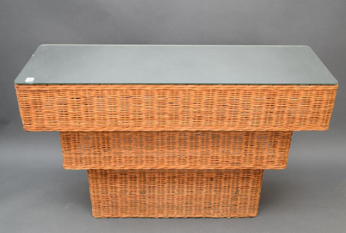 Stepped Wicker Console With Mirrored Top, 31"h x 48"w x: Stepped Wicker Console With Mirrored Top, 31"h x 48"w x 17"d