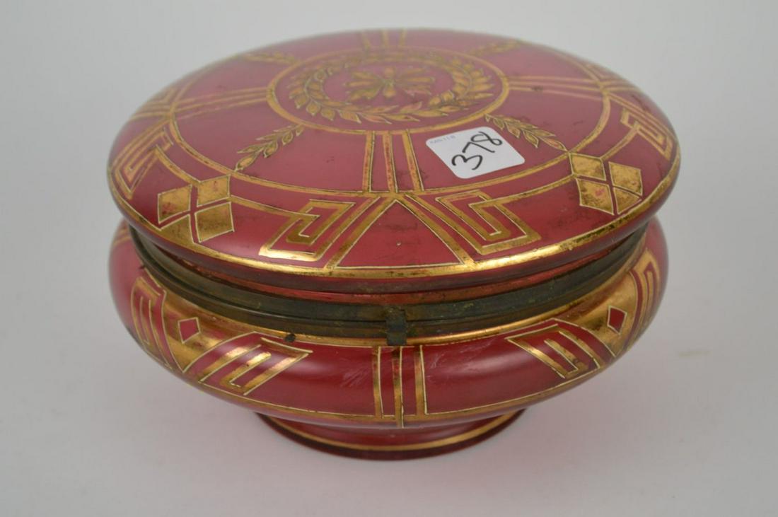 Bohemain Cranberry glass colored hinged dresser box (1 of 6)