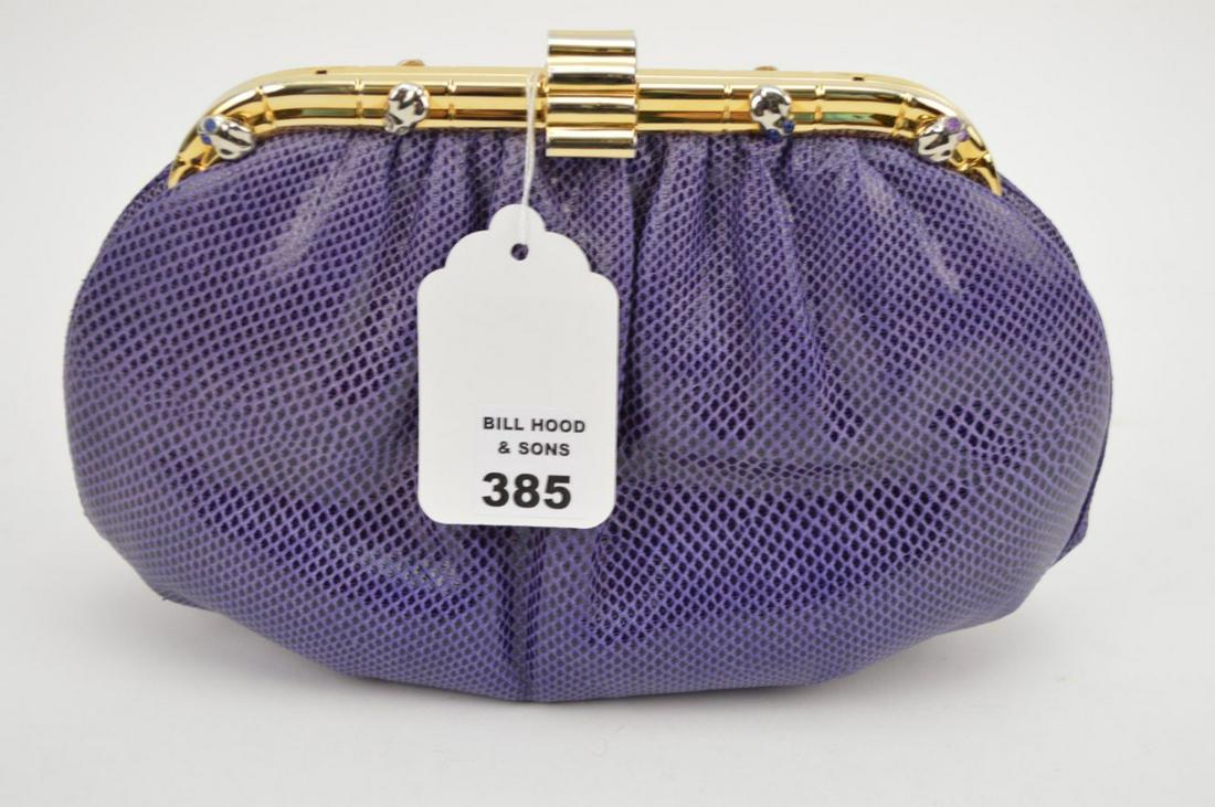 Judith Leiber purple snakeskin clutch, with gold clasp (1 of 9)