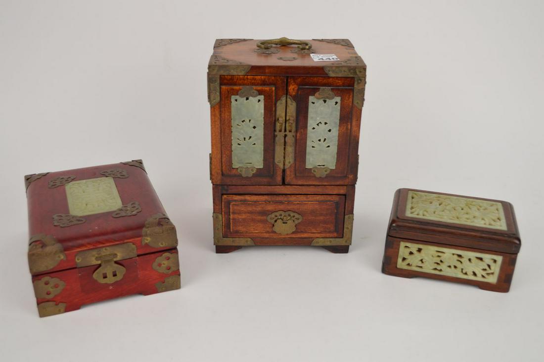 3 Chinese Hardwood boxes with Jade, one jewelry box (8 (1 of 16)