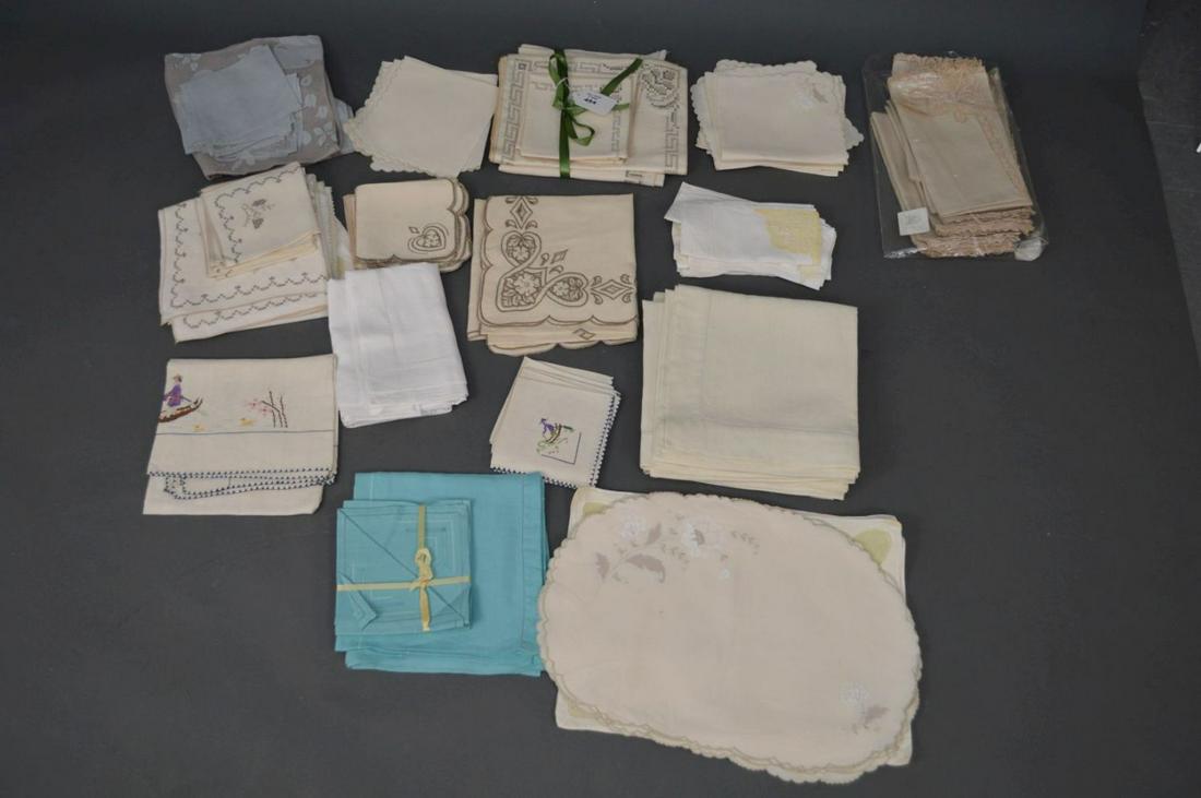 Lot of linens, incl;  12 Ecru dinner napkins with open (1 of 9)