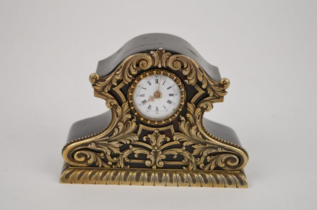 Miniature Tortoise Shell cased clock with silver (1 of 3)