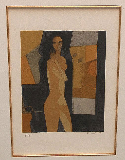 Andre Minaux (France 1923-1988), colored lithogra: Andre Minaux (France 1923-1988), colored lithograph, nude woman, 17" x 11"