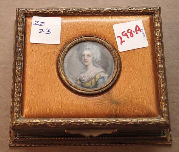Bronze box with ivory portrait and enamel, small
