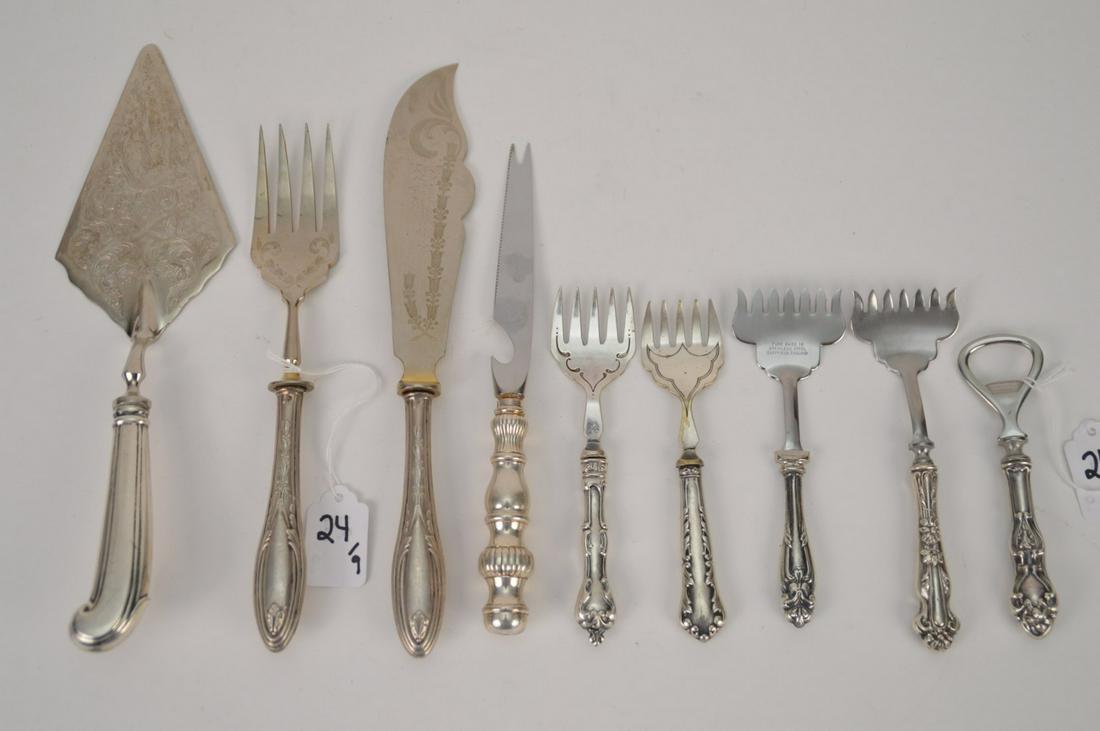 9 STERLING HANDLED SERVING PIECES.  Fish Set Knife Lth. (1 of 4)