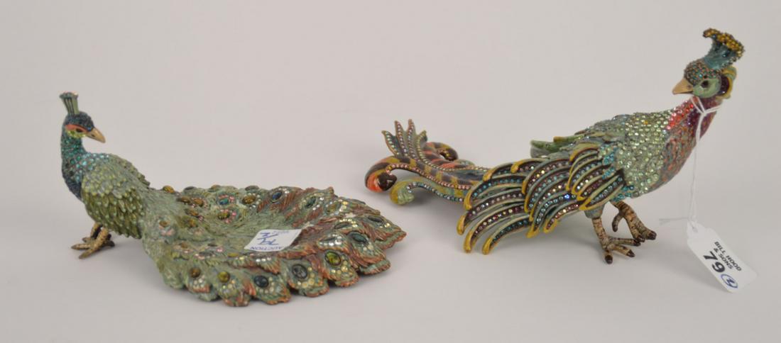 2 Jay Strongwater Peacocks, one marked 93/100, 5"h & 3 (1 of 9)