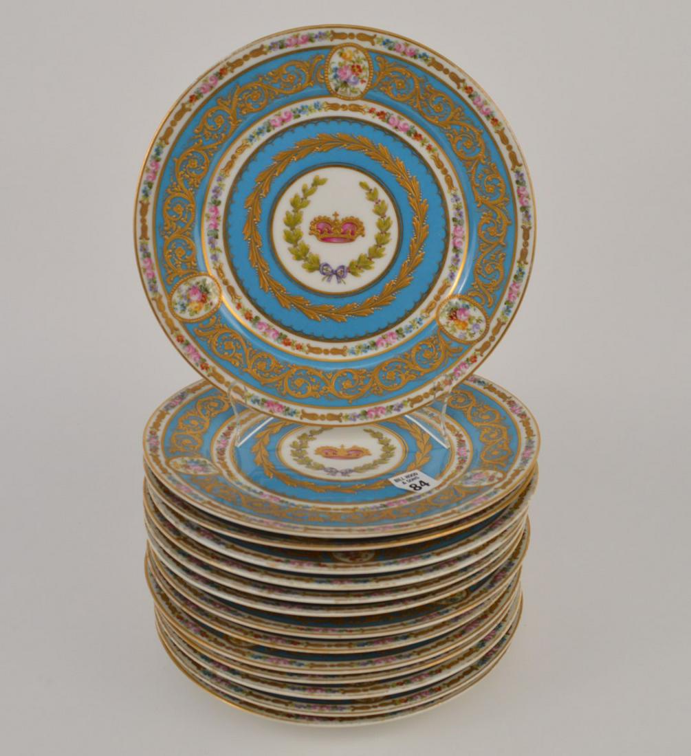 14 French Sevres elaborately decorated dinner plates, (1 of 8)