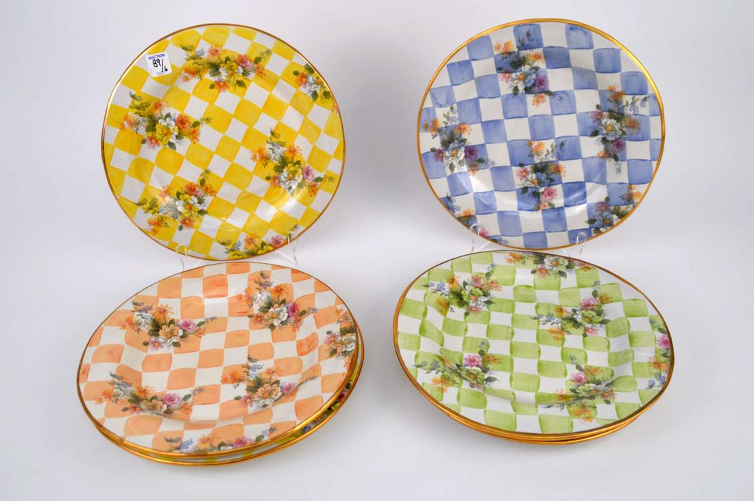 6 MacKenzie-Childs Floral & Check Dinner Plates (1 of 6)
