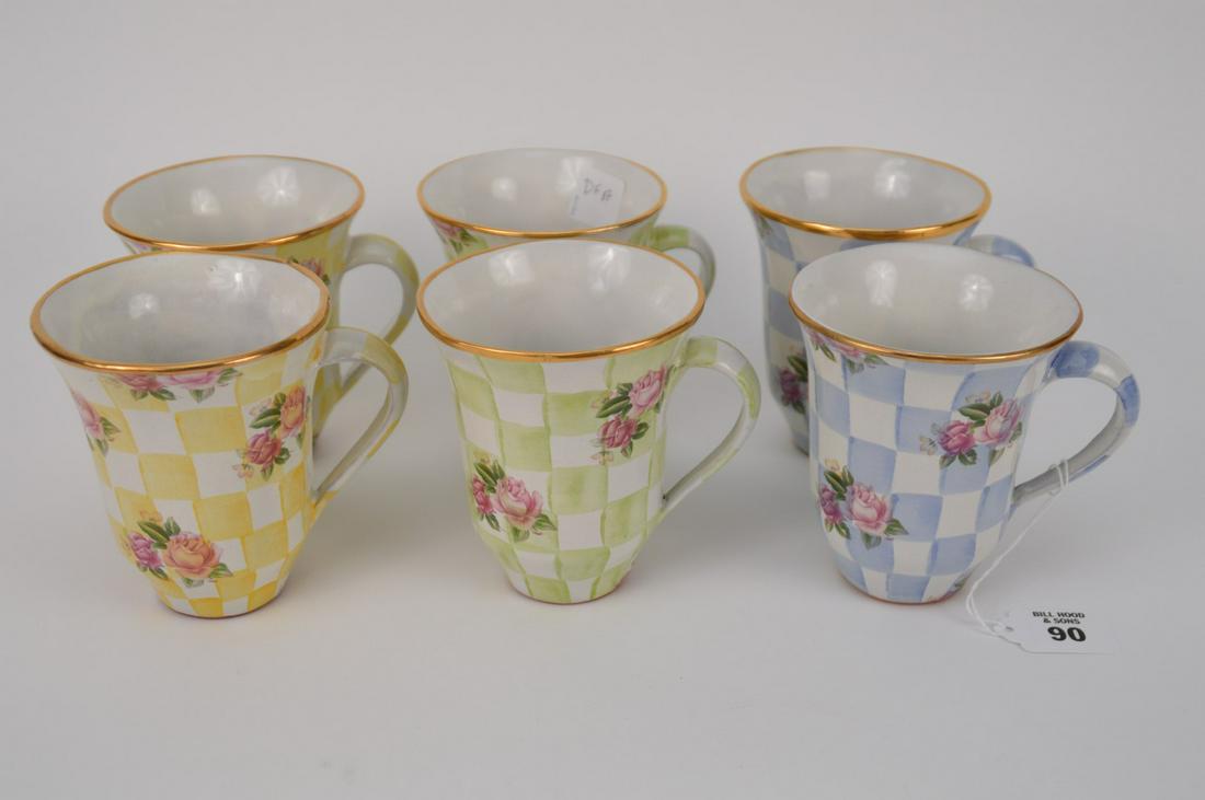 6 MacKenzie-Childs Floral & Check Mugs, 5"h (1 of 7)