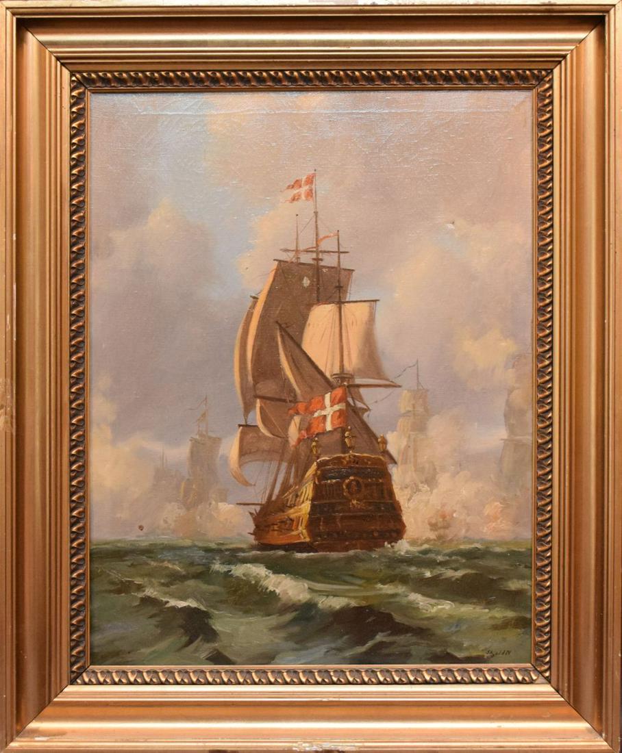 Antique Swedish oil on canvas clipper ship painting, (1 of 4)