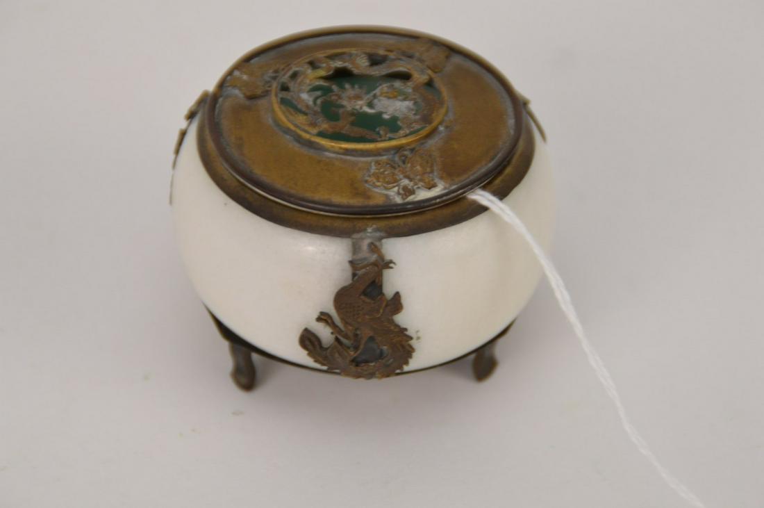 EARLY CHINESE MARBLE & METAL CENSOR with dragon and (1 of 9)