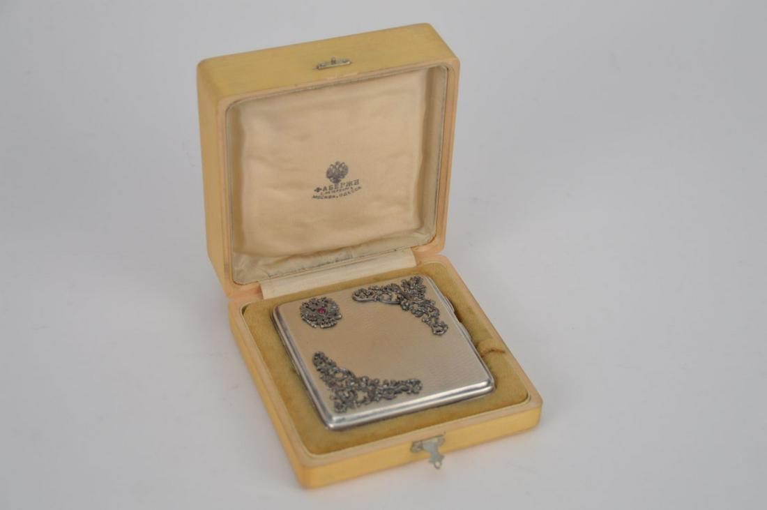 RUSSIAN SILVER CIGARETTE CASE with raised floral and (1 of 10)